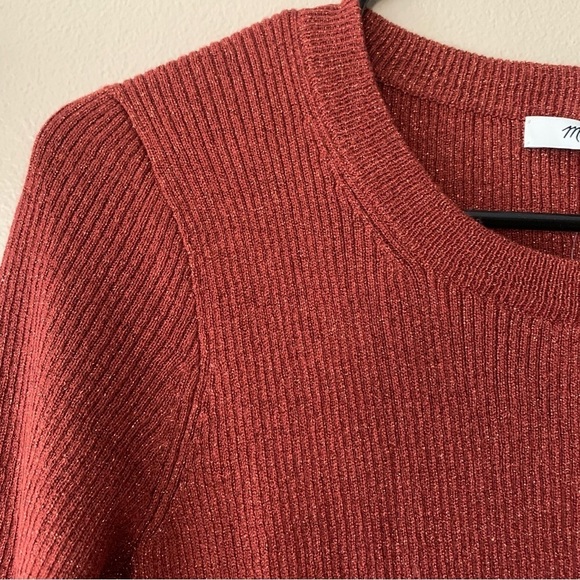 NWT Madewell Evening Sparkle Burnt Orange Ribbed Sweater Short Sleeve Top Small - Picture 6 of 13